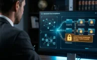 Interfaz de seguridad digital con candados virtuales protegiendo expedientes confidenciales en la pantalla de una firma legal.